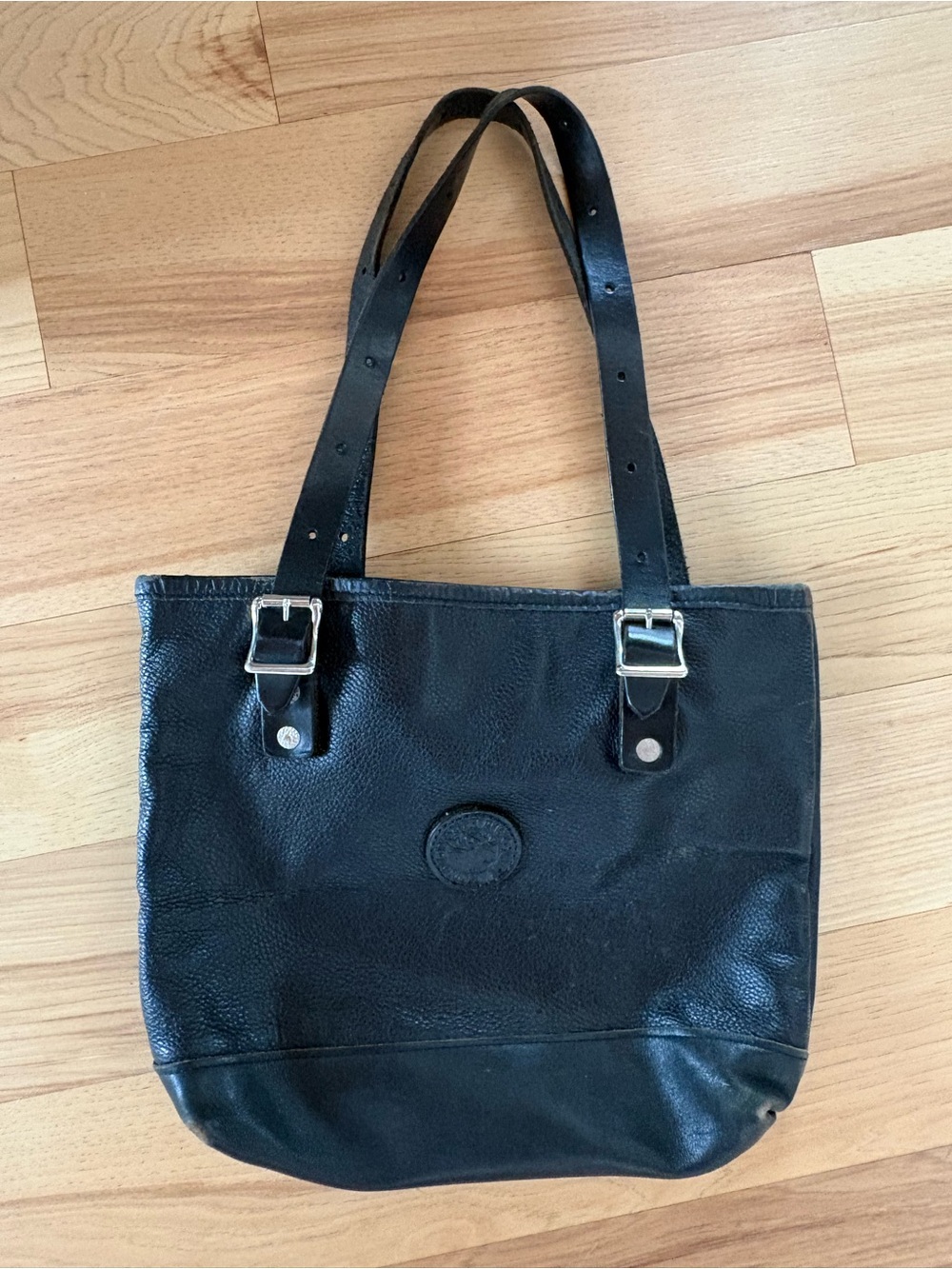 Black Leather Buckle-Detail Tote Bag
